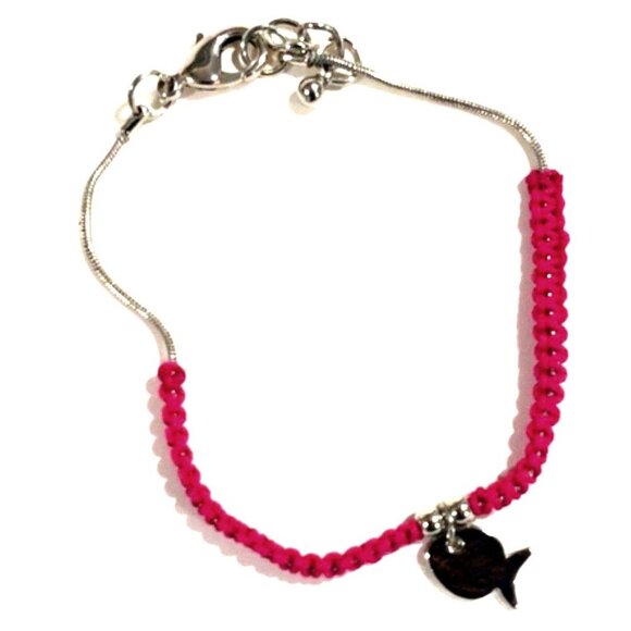 ๐  Silver tone & Pink Braided Adjust. Bracelet with Fish Charm โ Boho & Cute! ๐ - Picture 1 of 8